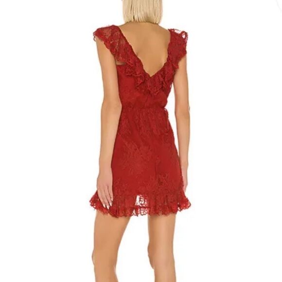 NWT Revolve Lovers & Friends Red Marci Ruffle Lace Mini Dress XS - Picture 3 of 10